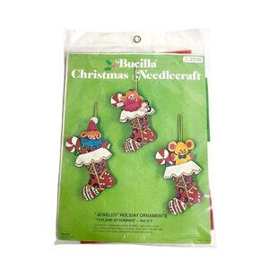 Bucilla Jeweled Holiday Felt Ornament Kit Toyland Stockings #2338 NOS Crafts